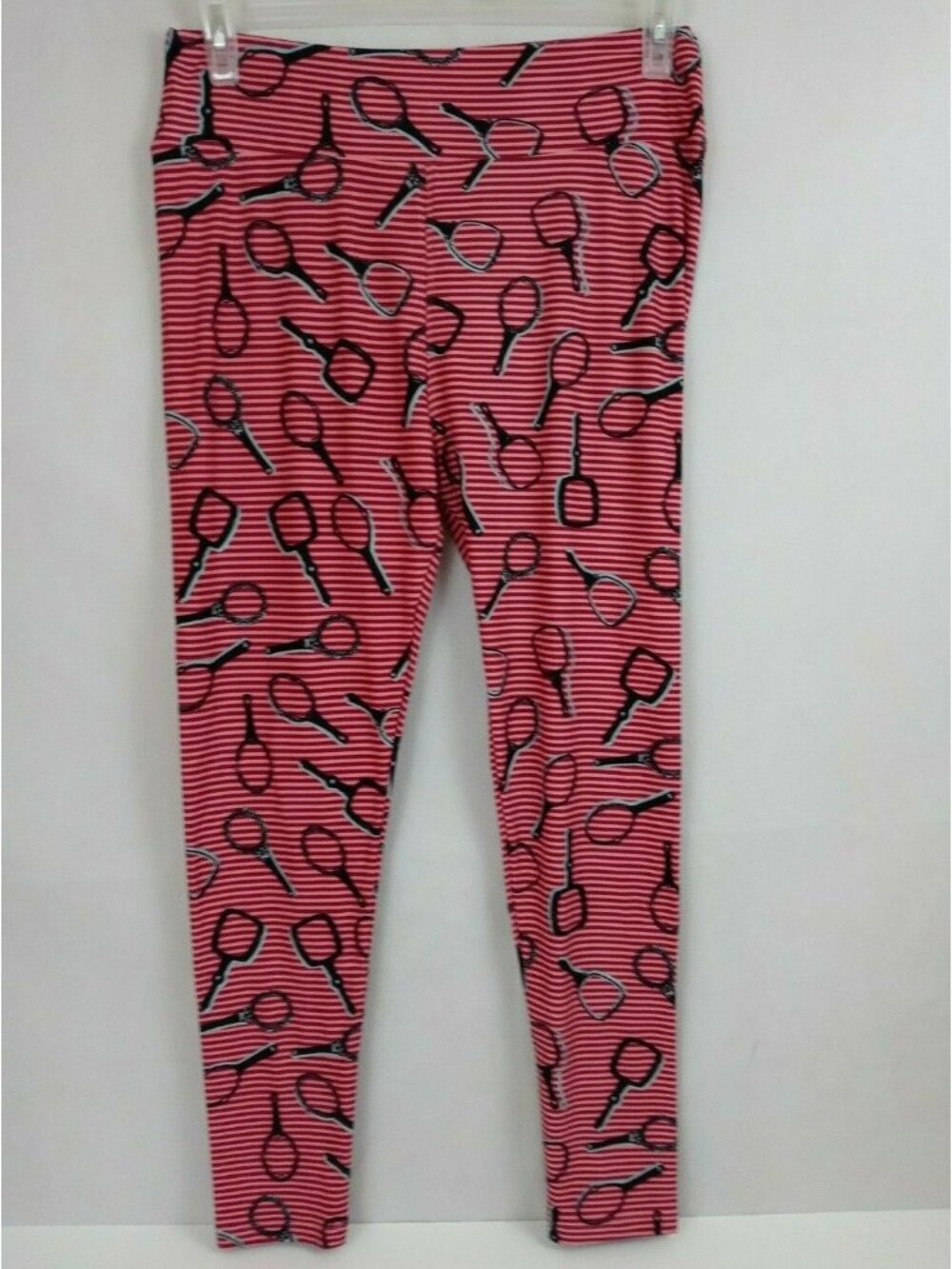 New LuLaRoe Tall & Curvy Leggings Red Striped With Hand Mirrors Design
